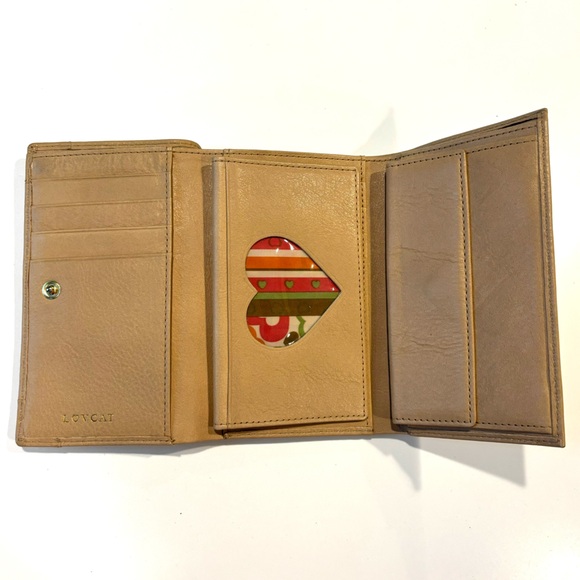 Lovcat Paris nude, carmel, camel, tan leather wallet with crystals heart - Picture 2 of 7